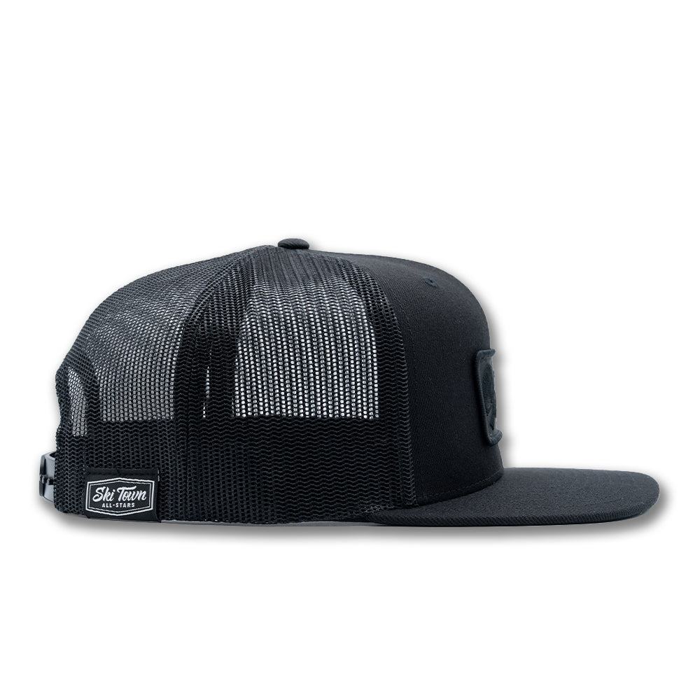 Flat Brim Trucker Hat - Black